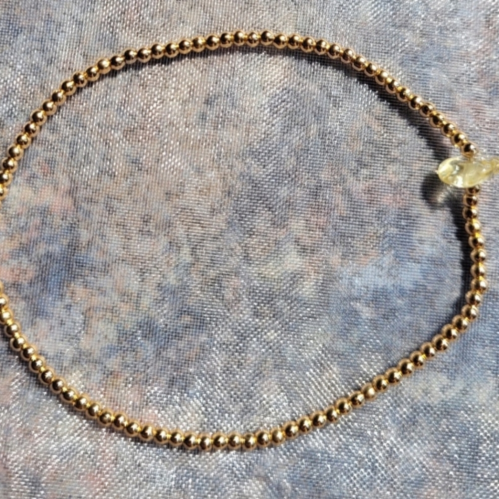 November Citrine Bracelet Semi-precious Gemstone/18K Gold-plated Brass Beads - Picture 2 of 5